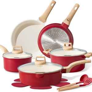 BRINJOY 10-Piece Nonstick Cookware Set - Granite Coated Induction Cooktop Safe Kitchen Set, Red - 1 of 4