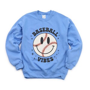 Simply Sage Market Women's Graphic Sweatshirt Baseball Vibes Smiley Face - 1 of 4