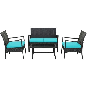 Tangkula 4PCS Patio Rattan PE Wicker Furniture Conversation Set w/ Sofa Chair & Table - 1 of 4