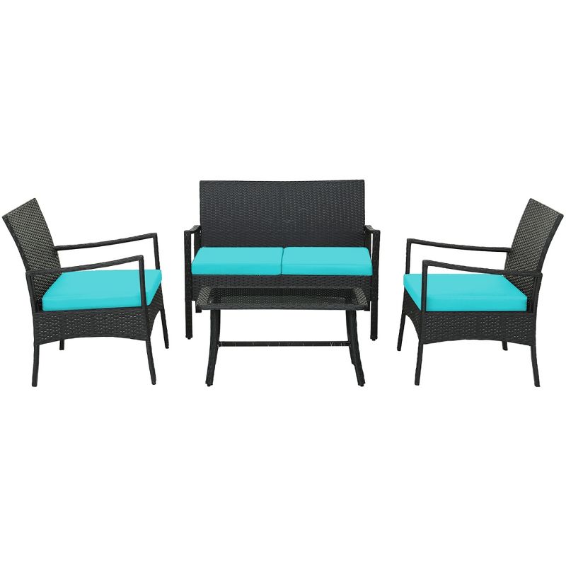 Tangkula 4PCS Patio Rattan PE Wicker Furniture Conversation Set w/ Sofa Chair & Table, 1 of 10