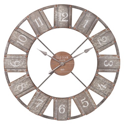 36" Galvanized Metal and Wood Windmill Clock Silver - Patton Wall Decor