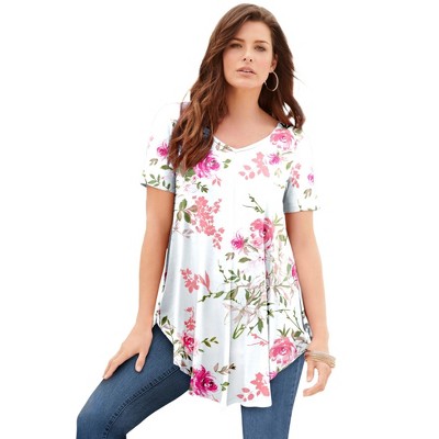 Roaman's Women's Plus Size Ultra Drape V Neck Swing Tunic