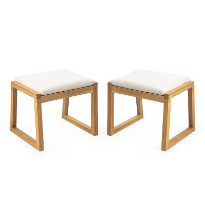 Christopher Knight Home Evander  Acacia Wood Ottoman with Cushion