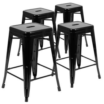 Flash Furniture 24" High Metal Counter-Height, Indoor Bar Stool - Stackable Set of 4