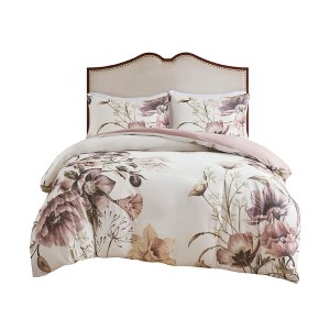 Gulches Blush Pink Full Queen Floral Theme Printed Cotton Mattress Size 90x90 3 Piece Duvet Cover Set Blanket - 1 of 4