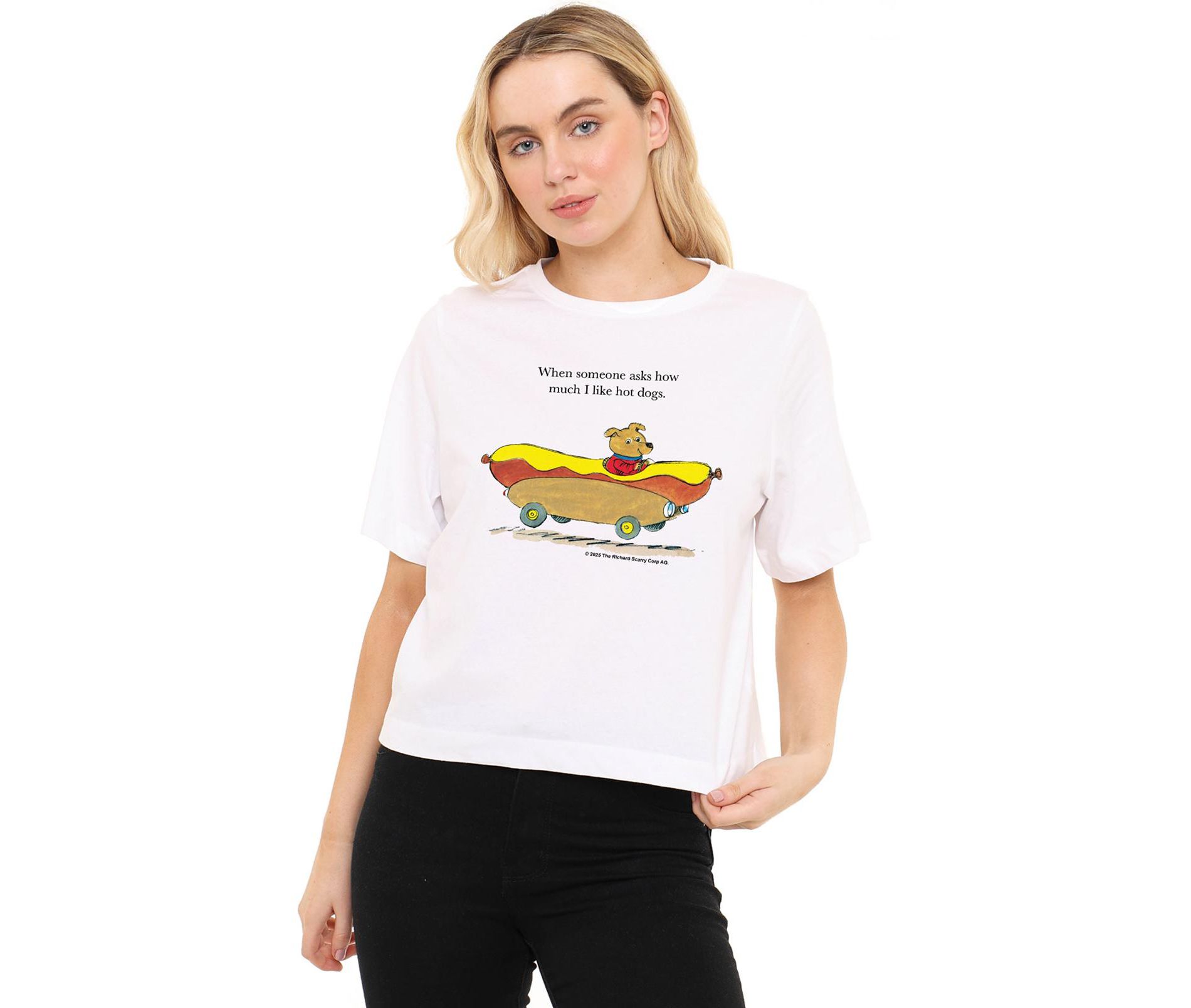 Women's Richard Scarry Hot Dog Car Boxy Cropped T-Shirt