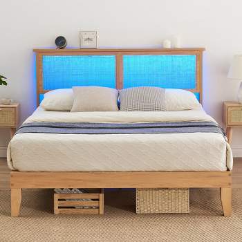 Trinity Bed Frame with Natural Rattan Headboard, Noise-Free, No Box Spring Needed