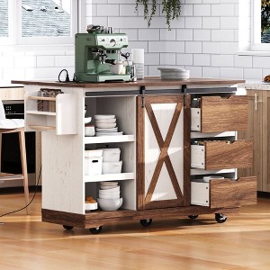 KTMBDW Kitchen Island Cart, 55.5" Width Mobile Carts with Storage Cabinet, Rolling Kitchen Table with Drawer, Portable Islands on Wheels - 1 of 4
