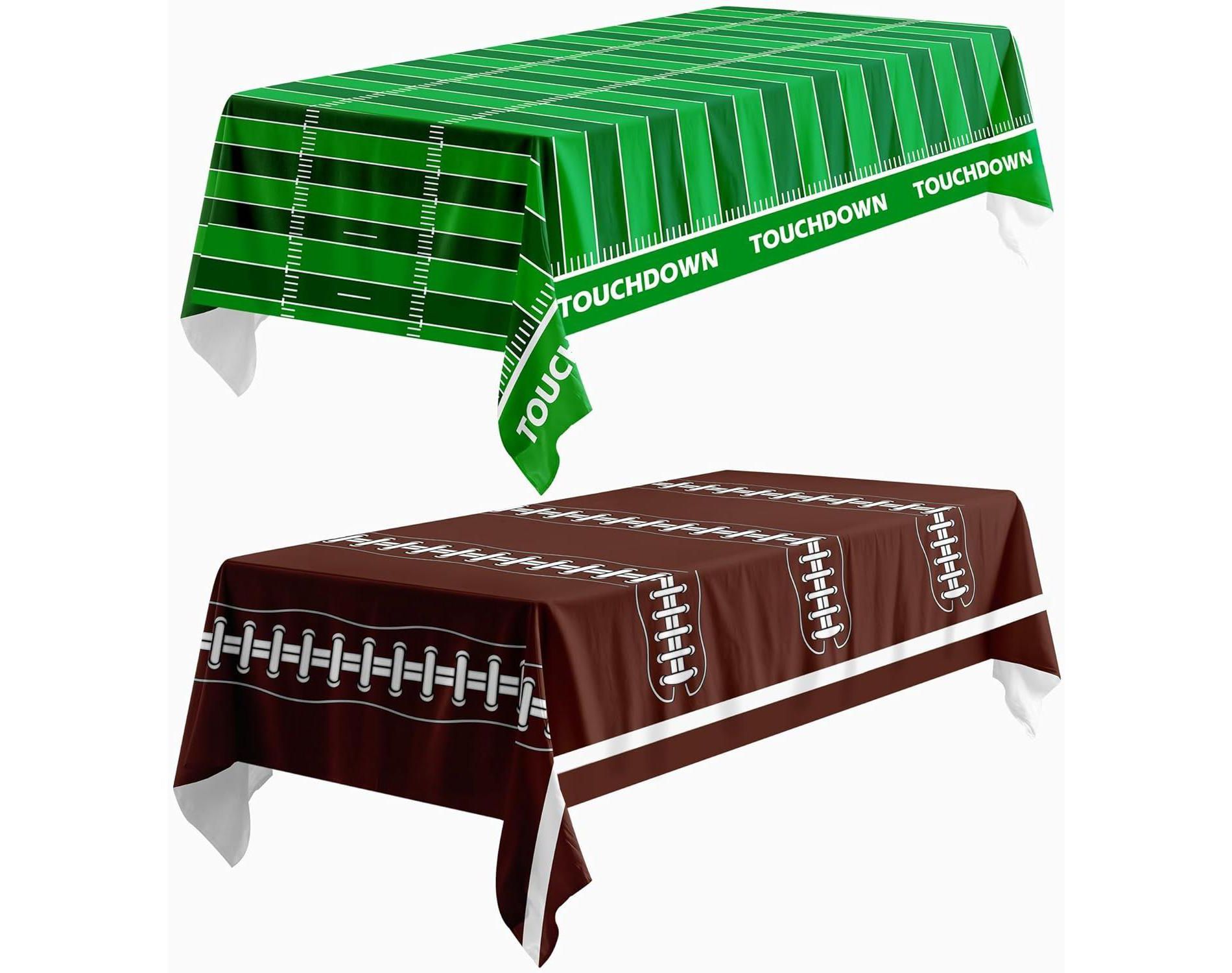 4E's Novelty Football Party Tablecloth, 2 Pack Disposable Plastic Table Covers, 54" x 108", Perfect for Football Party