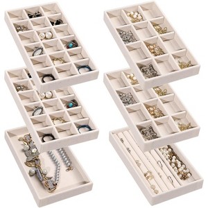 Set of 9 Stackable Velvet Jewelry Trays, Drawer Organizer Inserts for Stud Earrings, Rings & Necklaces, Grey - 1 of 4