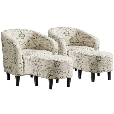Yaheetech Set of 2 Upholstered Barrel Shaped Accent Arm Chair with Ottoman for Bedroom