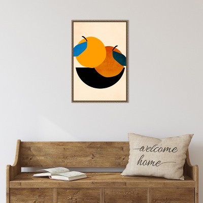 Abstract Orange and Blue Fruit Canvas Wall Art in Bronze Frame