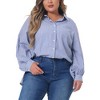 Agnes Orinda Women's Plus Size Button Down Collared Long Sleeve Classic Casual Office Striped Blouse - 2 of 4
