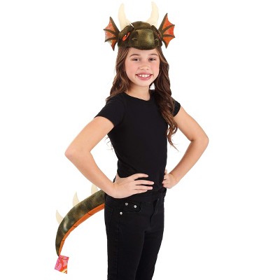 HalloweenCostumes.com    Dragon Plush Headband & Tail Costume Kit, Orange/White/Green
