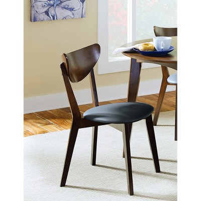Set of 2 Black Faux Leather and Walnut Dining Chairs
