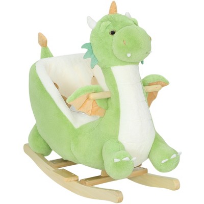 Qaba Baby Rocking Horse, Ride Dinosaur, Kids Ride On Toy with Realistic Sound and Safety Belt, Plush Animal Rocker for Kids, Green