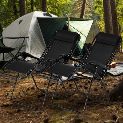 Beachside Bliss Zero Gravity Black Outdoor Lounger with Cup Holder