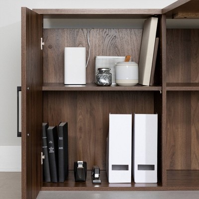 Natural Walnut L-Shaped Computer Desk with USB Port and Filing Cabinet