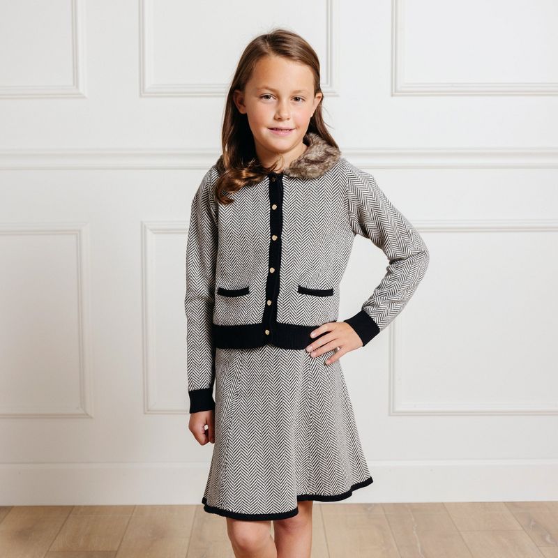 Hope & Henry Girls' Long Sleeve Cardigan and Skirt Sweater Set with Trim, Kids, 5 of 8