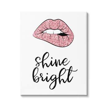Stupell Industries Shine Bright Pink Glam Lips Gallery Wrapped Canvas Wall Art
