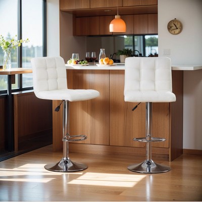 Syemin Counter and Bar Stools 2 Pieces Adjustable Swivel Barstools Modern Counter Stools Counter Height Barstools for Bar, White, 17.32"*20.08"*37.01"