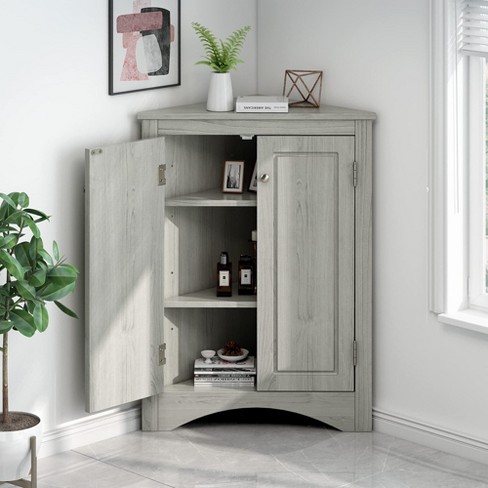 Triangular Bathroom Corner Cabinet With Doors Adjustable Shelves ...