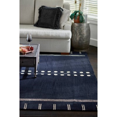 Navy and Beige Hand-Tufted Wool Runner Rug 2'6" x 8'