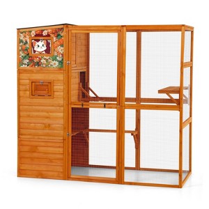 AZL1 Life Concept Pet Crates and Houses Outdoor Cat Enclosure, 4-Tier Window Design, Weatherproof Roof, Orange, 76.18"*33.46"*70.08" - 1 of 4