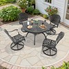 5-Piece Round Cast Aluminum Patio Set with Swivel Chairs,Red Cushions,and Umbrella Hole - 3 of 4