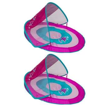 SwimWays Inflatable Baby Spring Pink Fish Round Pool Float with Protective Sun Canopy for Ages 9 to 24 Months (2 Pack)