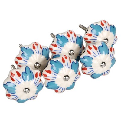 Unique Bargains Hand Painted Ceramic Door Wardrobe Cupboard Cabinet Knobs