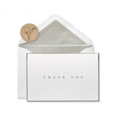 16ct Silver Border Thank You Boxed Blank Note Cards - PAPYRUS