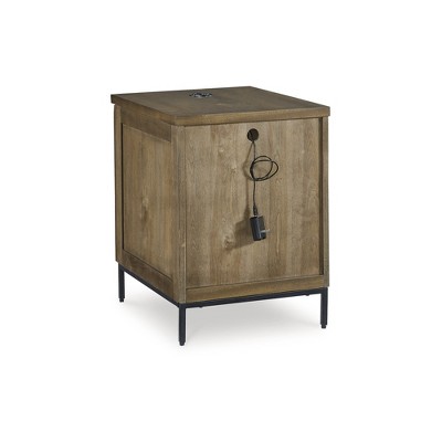 Medium Brown and Black Wood Metal Chairside End Table with Storage