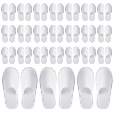 Glamlily 24 Pairs Disposable House Slippers for Guests for Hotel, Spa ,Shoeless Home, White Closed Toe (US Men Size 10, Women 11)