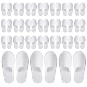 Glamlily 24 Pairs Disposable House Slippers for Guests for Hotel, Spa ,Shoeless Home, White Closed Toe (US Men Size 10, Women 11) - 1 of 4