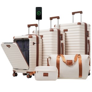 HDZNVF Luggage Sets 5 Piece with Front Opening, Hardside Expandable Carry on Suitcase with Spinner Wheels TSA Lock - 1 of 4
