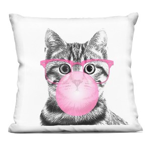 Stupell Industries Tabby Cat Bubble Gum Pink Glasses Pet Indoor Decorative Throw Pillow, 18 x 18 - 1 of 3