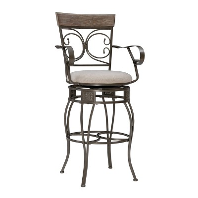 Nora Big and Tall Faux Leather Metal Swivel Seat Barstool with Arms - Linon