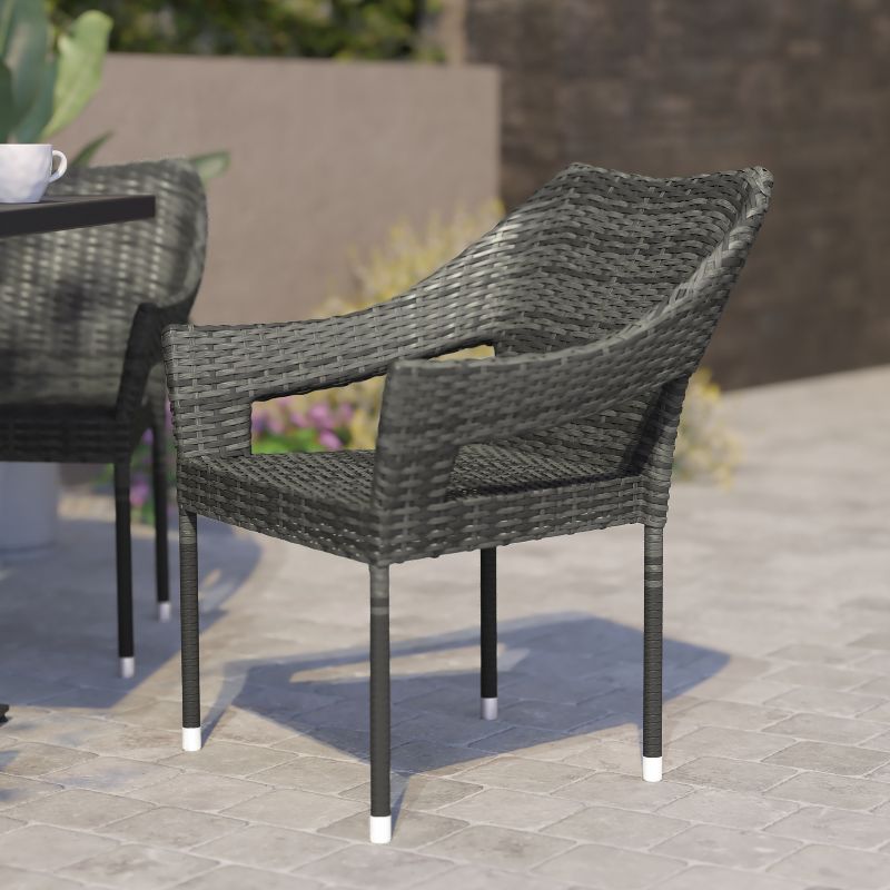 Flash Furniture Ethan Commercial Grade Stacking Patio Chair, All Weather PE Rattan Wicker Patio Dining Chair, 2 of 12