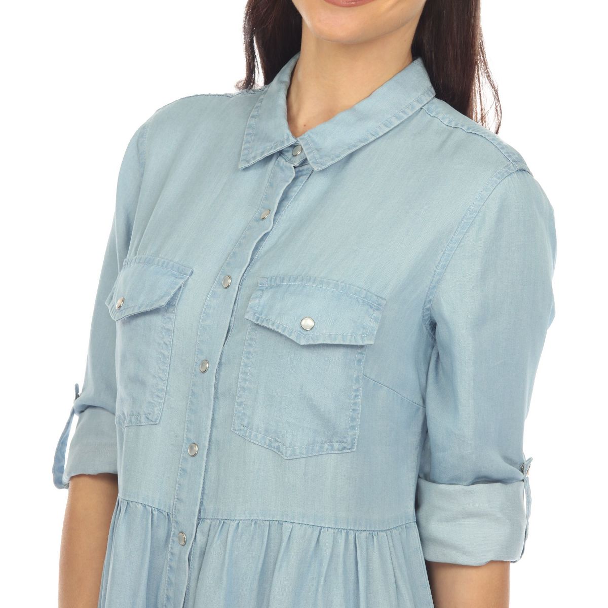 White Mark Women's Long Sleeve Tiered Midi Shirt Dress - thumbnail 5