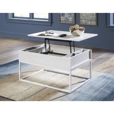White Rectangular Wood and Metal Lift-Top Coffee Table