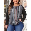 Agnes Orinda Women's Plus Size Floral Animal Print Stripe Raglan Long Sleeve Blouses - 2 of 4