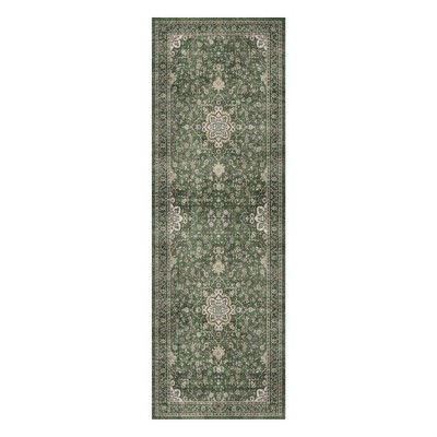 MontVoo Vintage Floral Washable Area Rug Forest Green