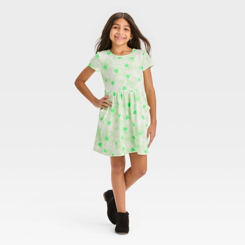 Girls' St.Patrick's Day Short Sleeve Shamrocks Dress - Cat & Jack™ Light  Green S