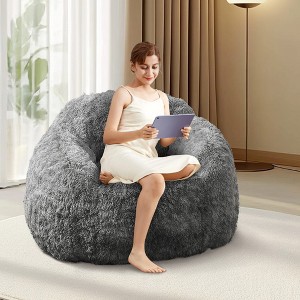Faux Fur Bean Bag Chair with Armrest, Plush High-Density Foam Lazy Sofa for Kids & Adults, Perfect for Gaming, Reading & Living Room - 1 of 4