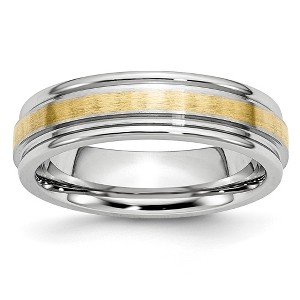 Black Bow Jewelry 6mm Cobalt & 14K Gold Inlay Satin & Polished Grooved Ridged Band - 1 of 4