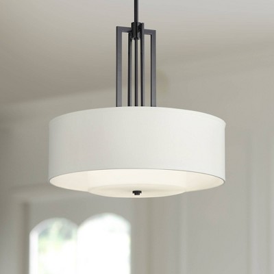 Contemporary Black Glass Drum Pendant Light 35"x12"x26"