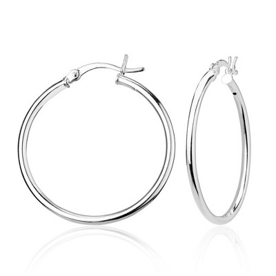 Bella Silver Sterling Silver 2x35mm High-Polished Hoop Earrings - Silver