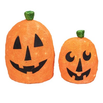 Northlight Set of 2 Orange Lighted Sisal Pumpkins Outdoor Halloween Decorations