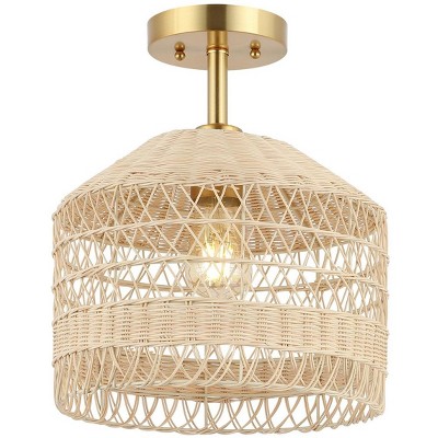 Noyuna 12" Natural Rattan and Gold Flush Mount Light